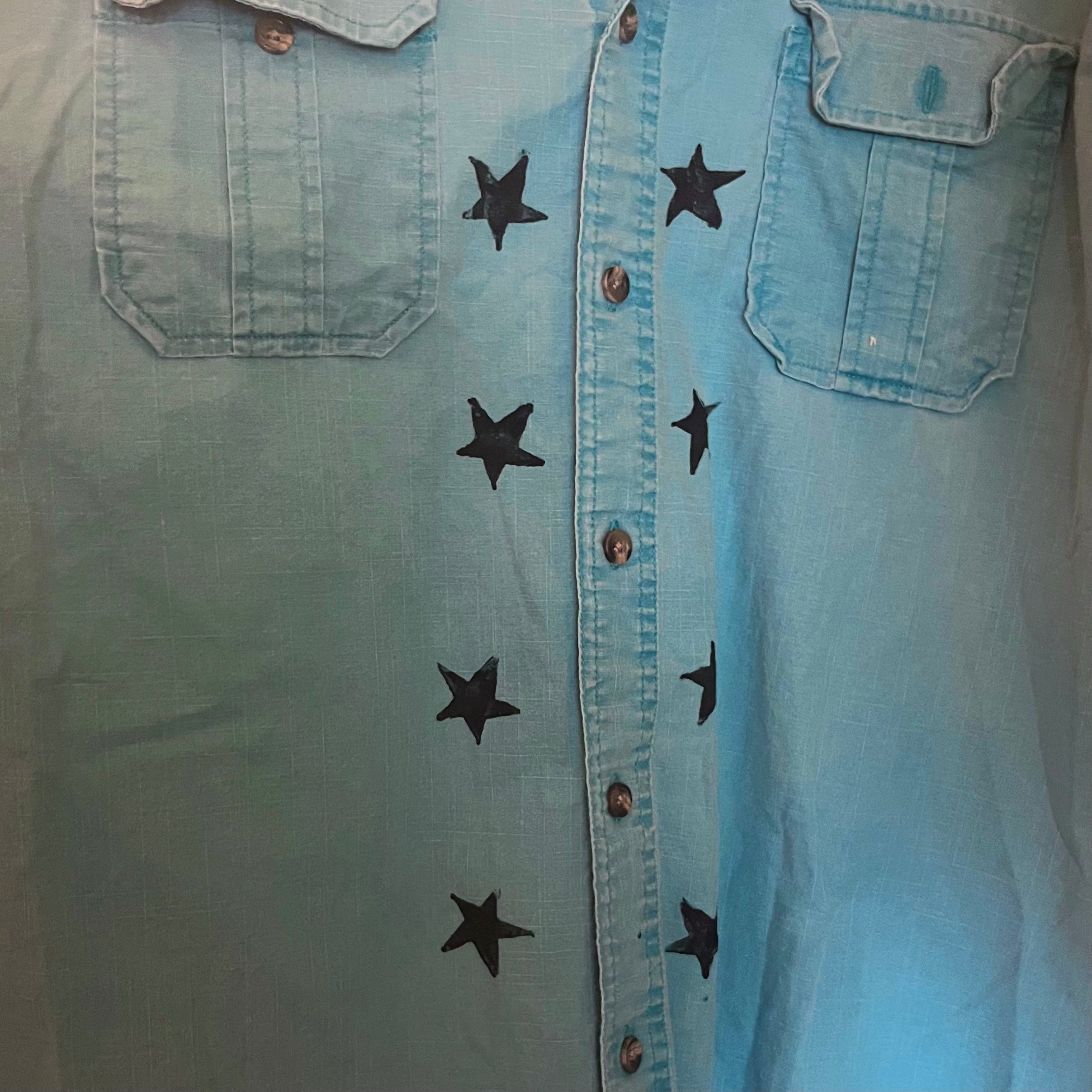 Upcycled Button Up Star Tee - Large