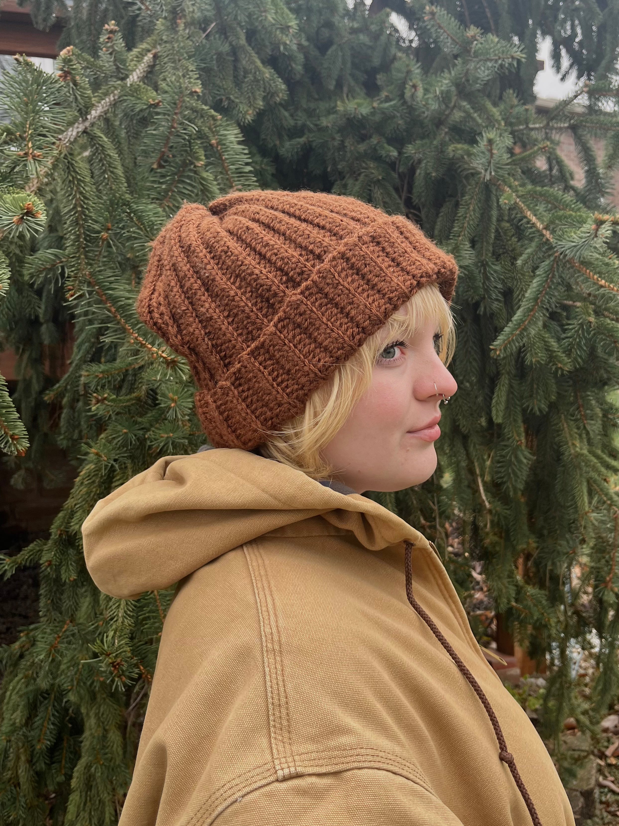 Brown Crochet Beanie - Size L/XL