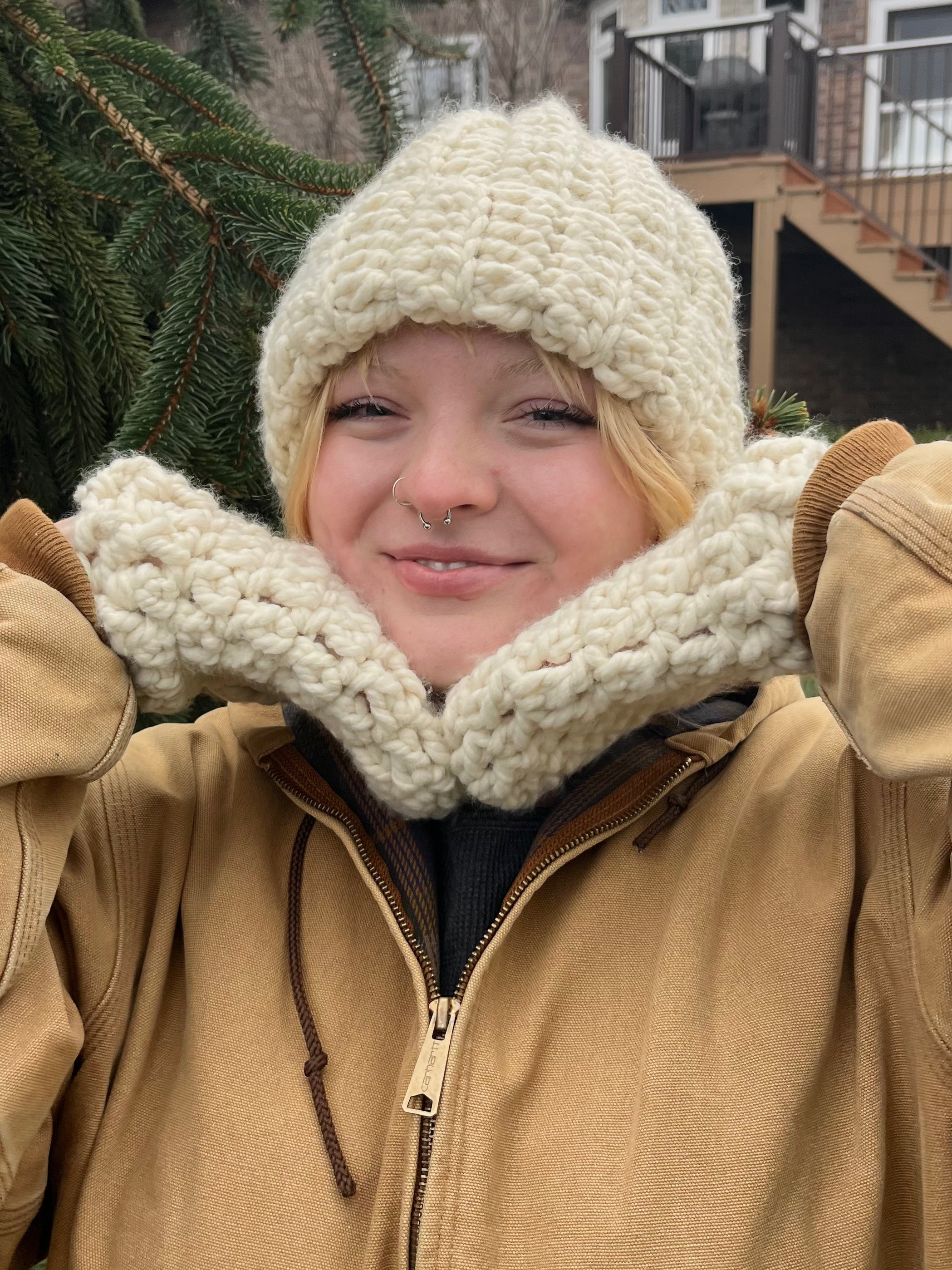 Crochet Mittens & Hat Set - Size M/L