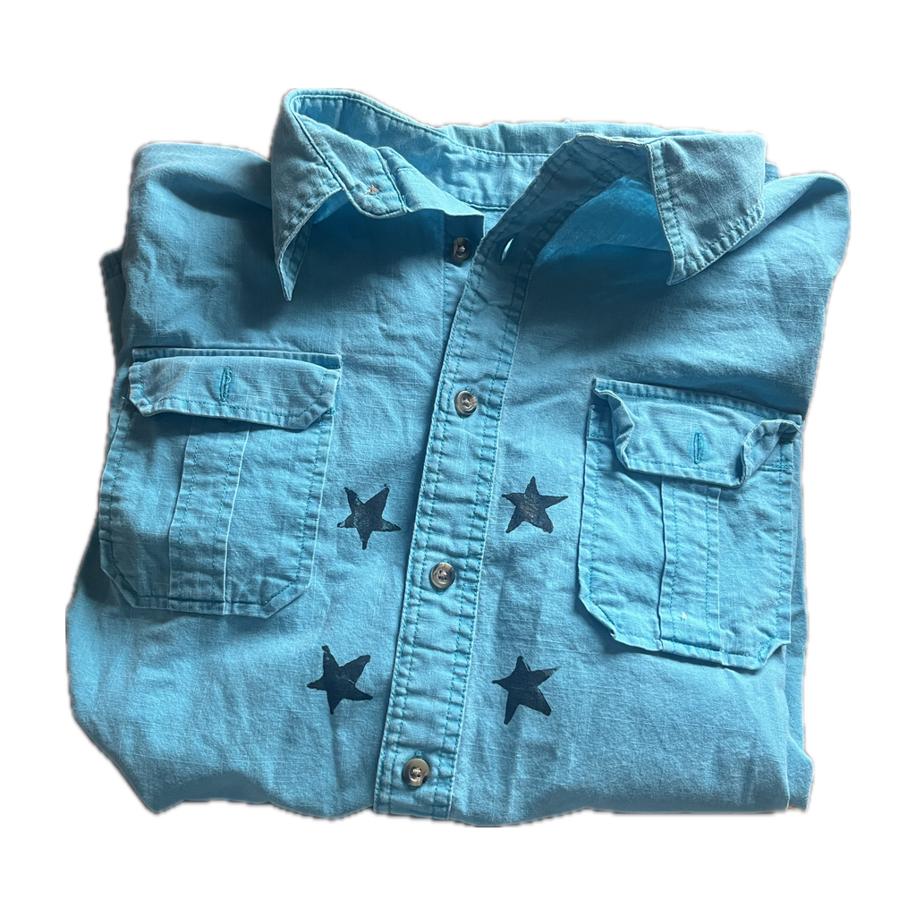 Upcycled Button Up Star Tee - Large